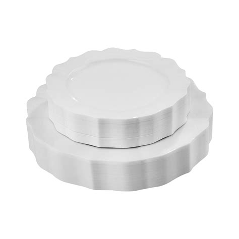 White Plastic Plates Scalloped Rim White Disposable Party Plates 20
