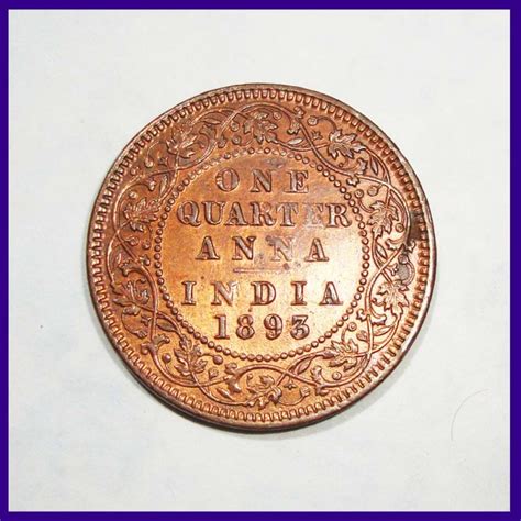 1893 One Quarter Anna Victoria Empress British India Coin