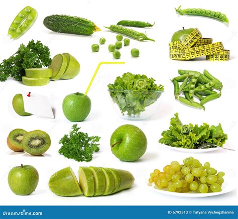 Collection Of Green Fruits And Vegetables Stock Image Image Of