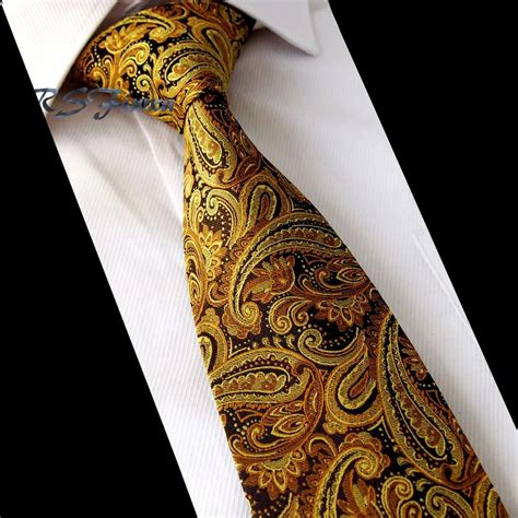 Free Shipping Paisley Gold Black Classic Mens Tie 100 Silk New