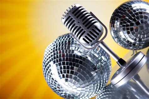 Microphone Vinyl Record And Disco Balls Music Saturated Concep Stock