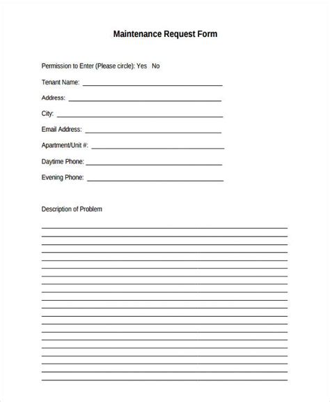 Tenant Maintenance Request Printable Forms