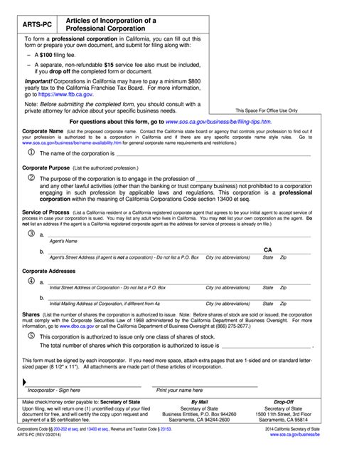Article Of Incorporation California Pdf Fill Online Printable