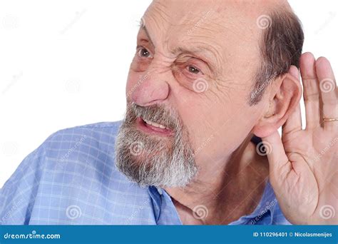 Portrait Of Deaf Old Man Trying To Listen Stock Image Image Of Mature