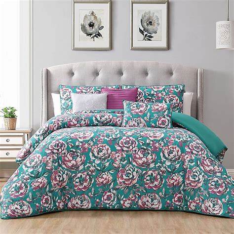 Buy Florianna 6 Piece Reversible Fullqueen Bedding Set In Tealberry From Bed Bath And Beyond