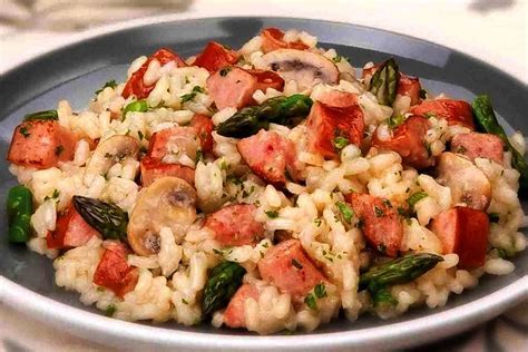 Saucisse fumée aux champignons et asperges à lActifry