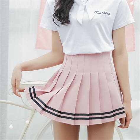 2018 Women S Korean Harajuku Ulzzang Retro Funny Ulzzang Stripe Pleated Skirt Female Cute