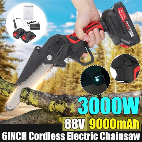 6 Inches 88v Mini Electric Chain Saw With 2pcs Battery Woodworking 110v