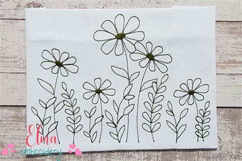 Cute Daisies Redwork Embroidery Design 4x4 5x4 5x7 5x8 Etsy