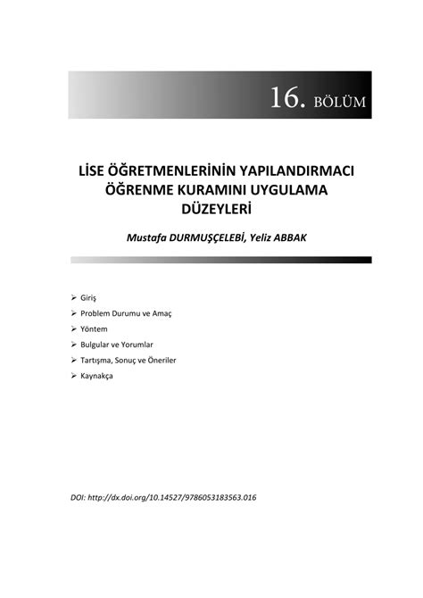 Yapılandırmacı yaklaşımın fen eğitiminde kullanılması. (PDF) Lise öğretmenlerinin yapılandırmacı öğrenme kuramını ...