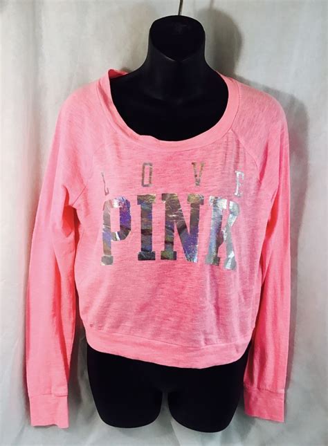 Victorias Secret Pink Medium Love Pink Sheer Logo Long Sleeve T Shirt