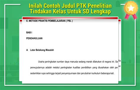 Inilah Contoh Judul PTK Penelitian Tindakan Kelas Untuk SD Lengkap