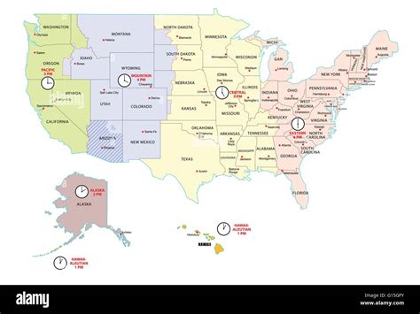 Mapa De Las Zonas Horarias De Los Estados Unidos Imagen Vector De Stock