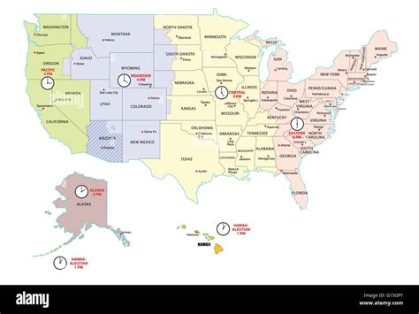 mapa de las zonas horarias de los estados unidos imagen vector de stock alamy