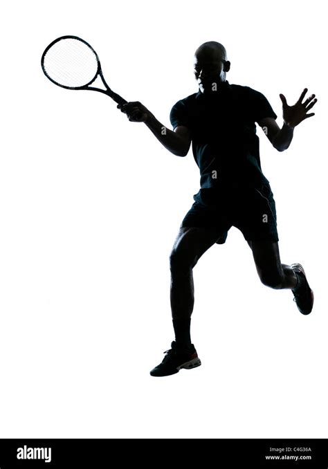 Man African Afro American Playing Tennis Player Forehand On Studio