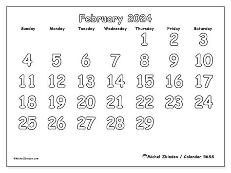 Calendar February 2024 Colouring Ss Michel Zbinden Au