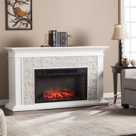 Oliver And James Lega White Faux Stone Widescreen Electric Fireplace