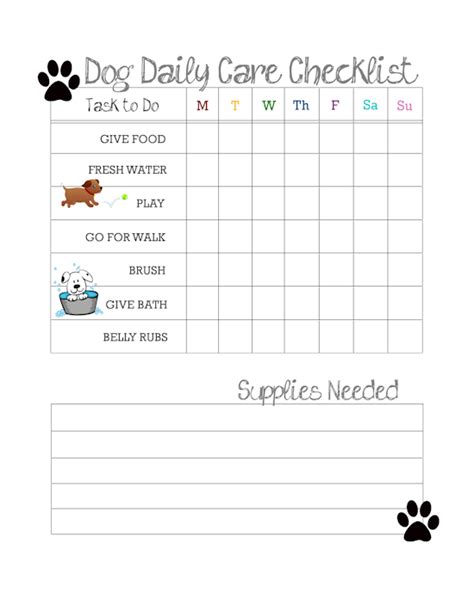 If your puppies end up being adopted, you'll be saying goodbye to them in no. Daily Dog Care Checklist Free Printable | Our Kid Things ...