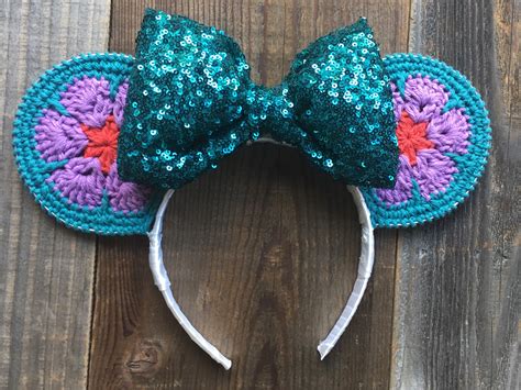Ariel Crochet Minnie Ears With Teal Bow Etsy Crochet Mouse Ears