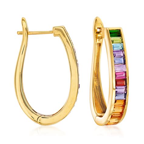 280 Ct Tw Multi Gemstone Hoop Earrings In 18kt Gold Over Sterling