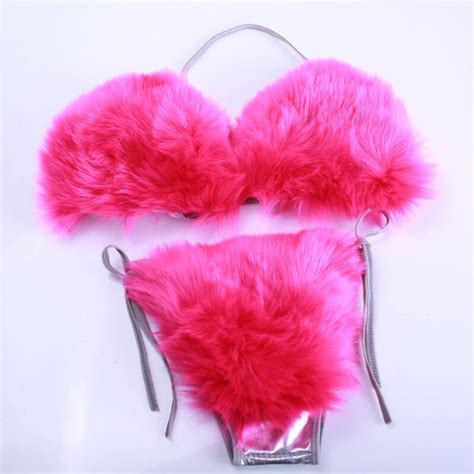 6 Colors Faux Fur Bikini Set Furry Fur Bikini Fluffy Bra For Etsy