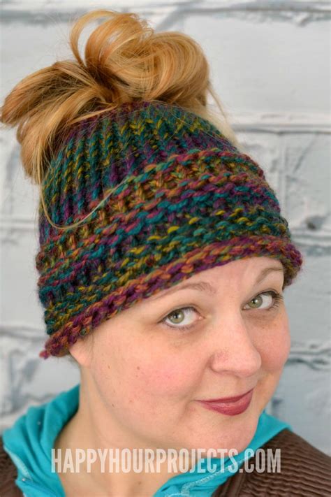 Knit this fashionable and warm cloche on any machine. Loom Knit Bun Hat | AllFreeKnitting.com