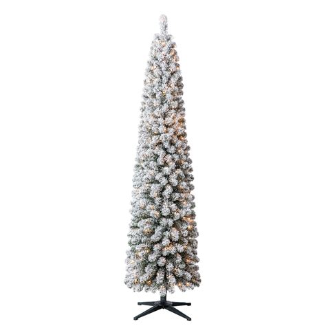 7ft Pre Lit Flocked Artificial Pencil Christmas Tree Clear Lights By