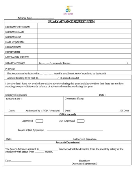A salary advance policy is a system of principles. Salary Advance Request Form printable pdf download