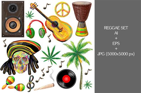 Reggae Set Vector Illustration Custom Designed Illustrations