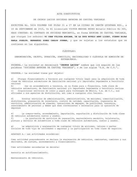 Machote Acta Constitutiva Editable Acta Constitutiva De Chinos Lacios