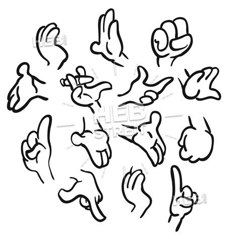 Hand Gestures Drawn In Black And White On A White Background With