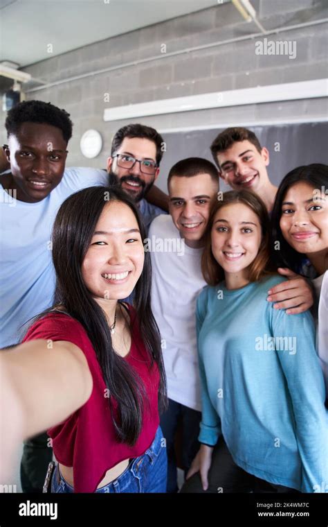 Vertical Photo Of A Multiracial Group Of Friends Taking A Selfie New Concept Of Normal