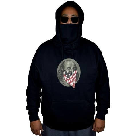 Mens Benjamin Franklin Usa Flag Bandana Black Mask Hoodie Sweater 4x