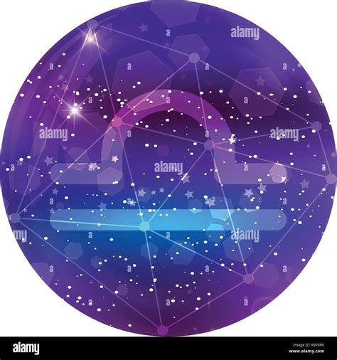 Libra Zodiac sign and constellation on a cosmic purple sky with glowing