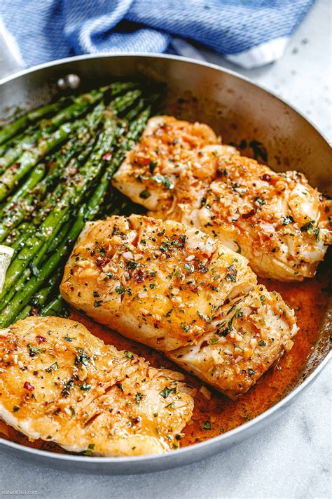 Garlic Butter Cod With Lemon Asparagus Skillet Healthy Fish Recipe