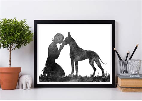 Woman Kissing A Dog Watercolor Print Great Dane Dog Print Etsy Dog