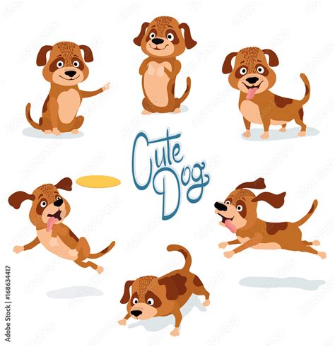 Cute Cartoon Dog Pointing Begging Standing Sitting Running