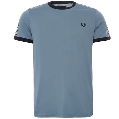 Fred Perry Taped Ringer T Shirt Ash Blue M6347 N11 Taped Ringer