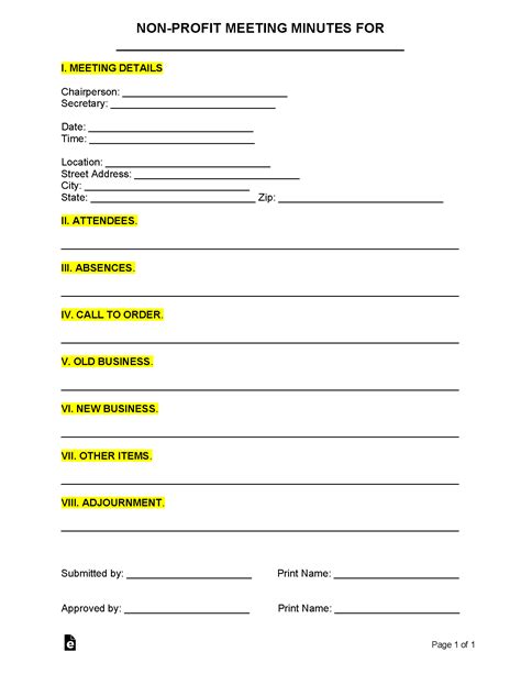 Free Non Profit Meeting Minutes Template Sample Pdf Word Eforms