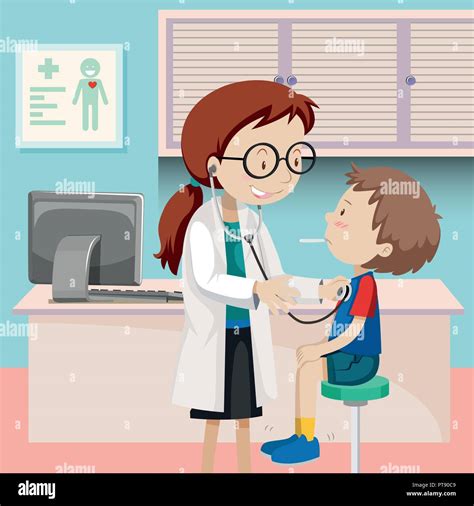 A Boy Checkup At Hospital Illustration Stock Vector Image And Art Alamy