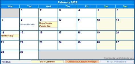 February 2028 Uk Calendar With Holidays For Printing Image Format