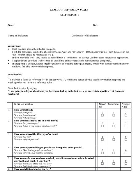 Depression Scale Printable