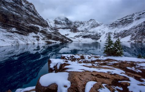 Wallpaper Snow Mountains Lake Reflection Ate Canada Canada