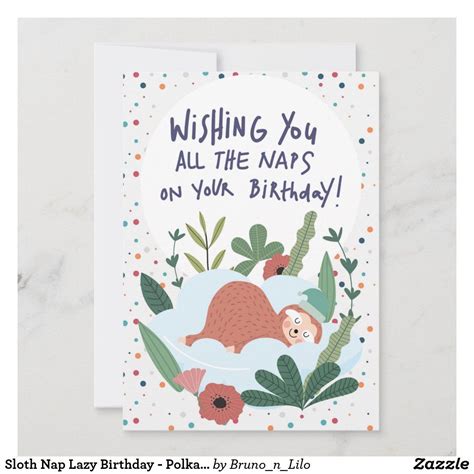 Sloth Nap Lazy Birthday Polka Theme Card Zazzle Happy Birthday