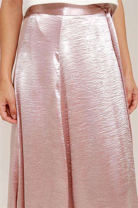 Chic Blush Pink Skirt Satin Skirt Maxi Skirt 6200