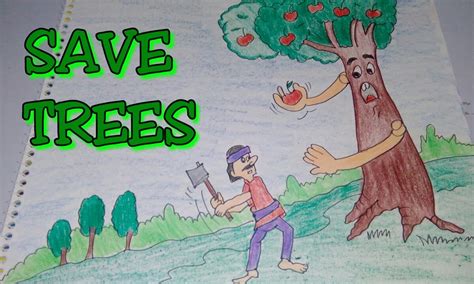 Drawing Tutorial Save Trees Dont Cut Trees Easy Drawing For