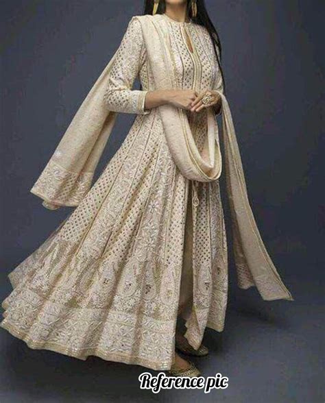 Semi Stitched Chikankari Anarkali Wedding Suit Fashionvibes Dress