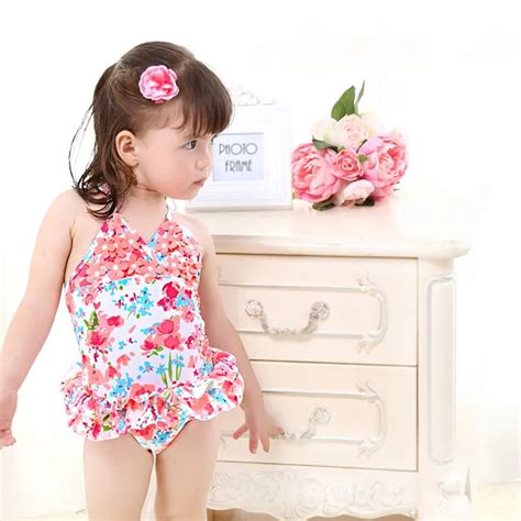 Girl Swimwear Baby Girl Cute Printed Floral Siamese Skirt Style Small