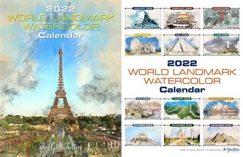 2022 World Landmark Calendar Printable Original Watercolor Etsy