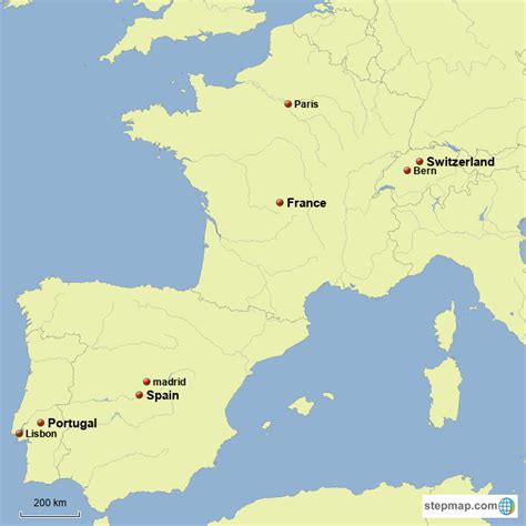 Pour voyager de la france vers le portugal, obligation de présenter un test pcr négatif. StepMap - France, Spain, Portugal, Switzerland - Landkarte ...